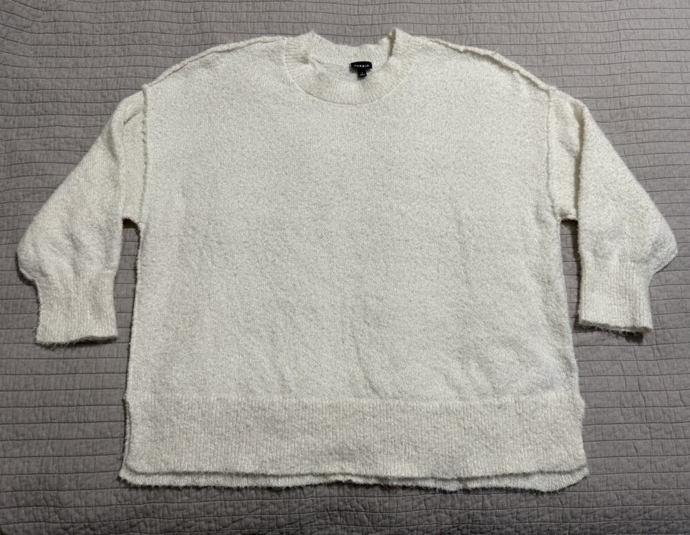 Torrid Boucle Drop Shoulder Crew Neck Tunic White Sweater Size 1X 14-16